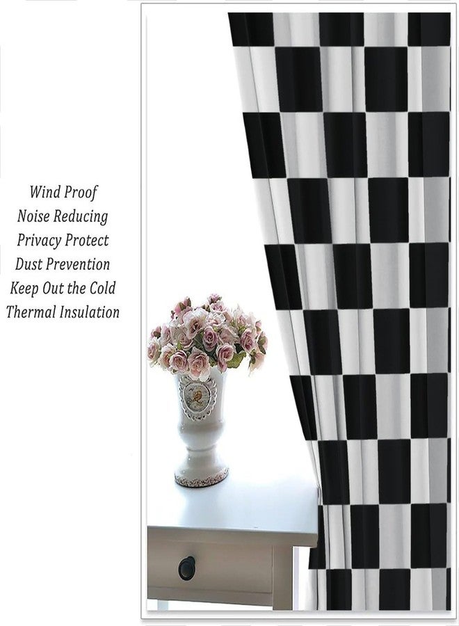 AuiMzoo Black and White Checkered Curtains, Lovely Vintage Checkerboard Flag Racing Racing Line, Bedroom Living Room Decor Pole Pocket Curtains - Image 2